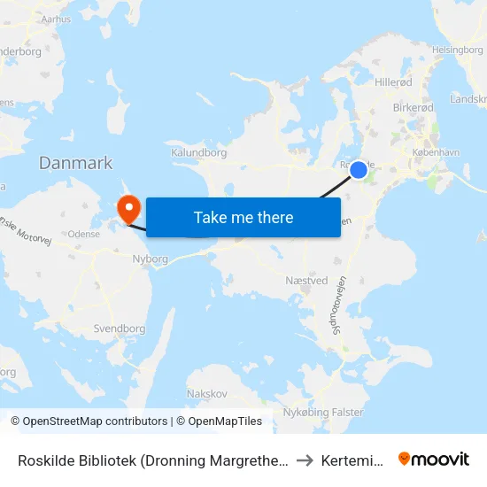 Roskilde Bibliotek (Dronning Margrethes Vej) to Kerteminde map
