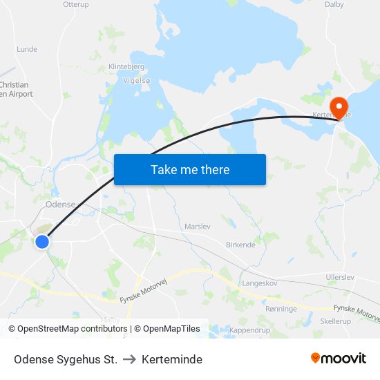 Odense Sygehus St. to Kerteminde map