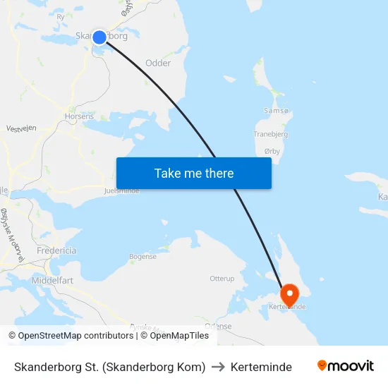 Skanderborg St. (Skanderborg Kom) to Kerteminde map