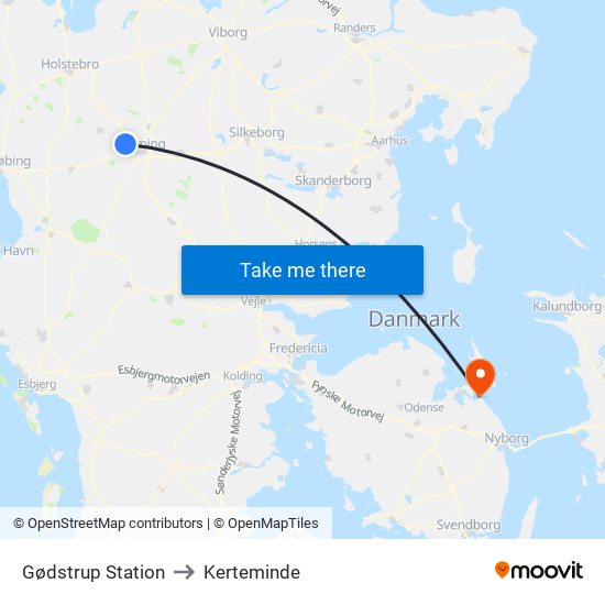 Gødstrup Station to Kerteminde map