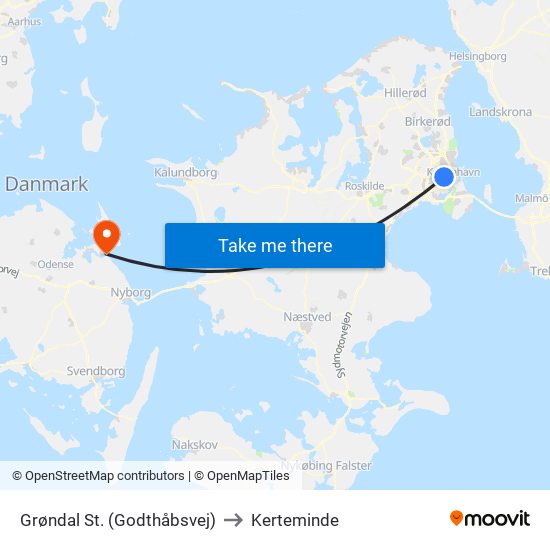 Grøndal St. (Godthåbsvej) to Kerteminde map