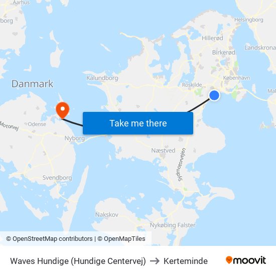 Waves Hundige (Hundige Centervej) to Kerteminde map