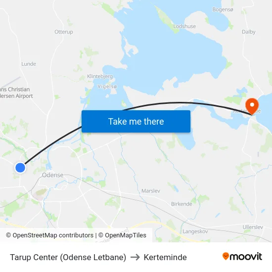 Tarup Center (Odense Letbane) to Kerteminde map