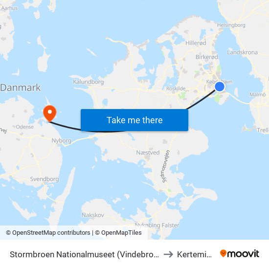 Stormbroen Nationalmuseet (Vindebrogade) to Kerteminde map