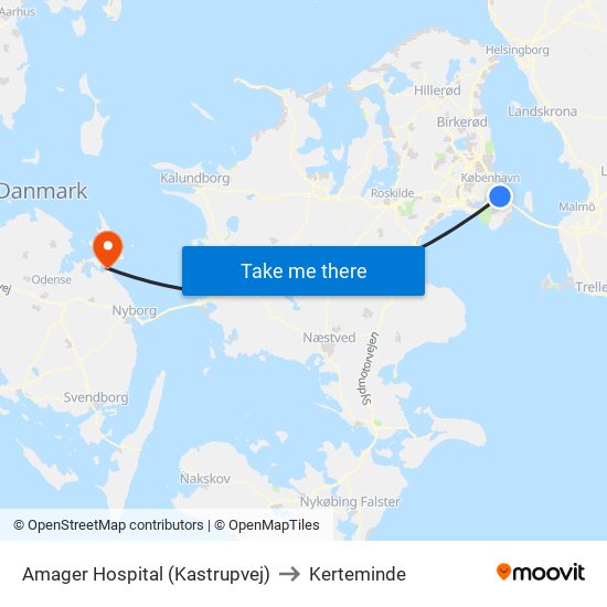 Amager Hospital (Kastrupvej) to Kerteminde map