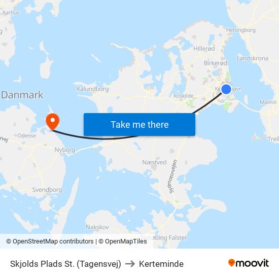 Skjolds Plads St. (Tagensvej) to Kerteminde map