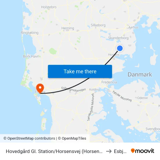 Hovedgård Gl. Station/Horsensvej (Horsens Kom) to Esbjerg map