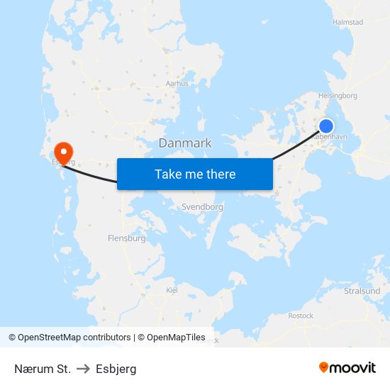Nærum St. to Esbjerg map