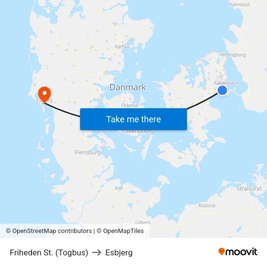Friheden St. (Togbus) to Esbjerg map