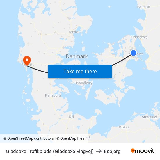 Gladsaxe Trafikplads (Gladsaxe Ringvej) to Esbjerg map