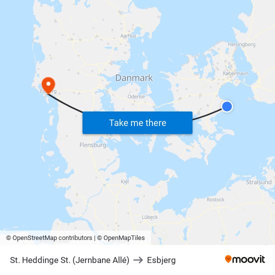 St. Heddinge St. (Jernbane Allé) to Esbjerg map