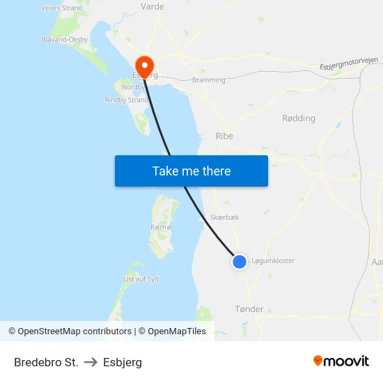 Bredebro St. to Esbjerg map
