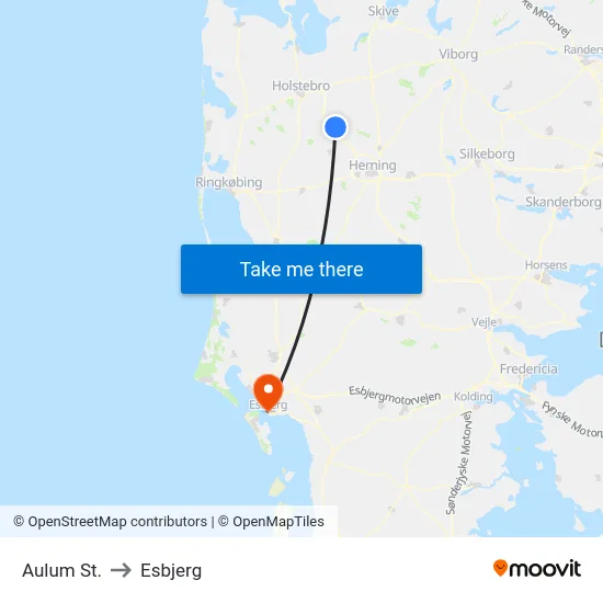 Aulum St. to Esbjerg map