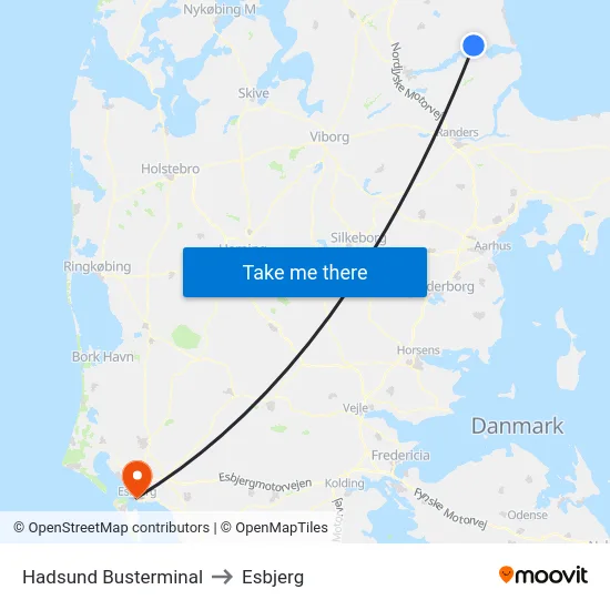 Hadsund Busterminal to Esbjerg map