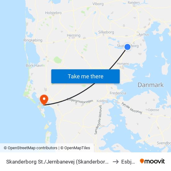 Skanderborg St./Jernbanevej (Skanderborg Kom) to Esbjerg map