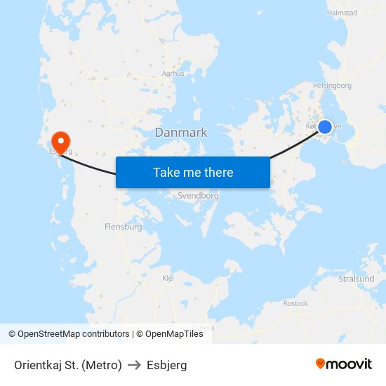 Orientkaj St. (Metro) to Esbjerg map