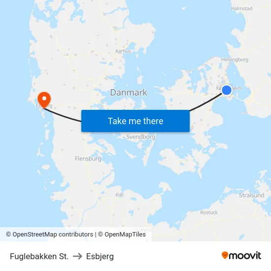 Fuglebakken St. to Esbjerg map