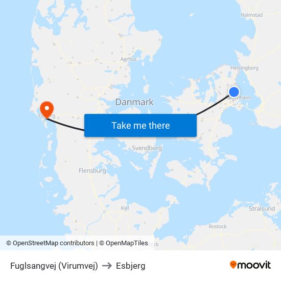 Fuglsangvej (Virumvej) to Esbjerg map
