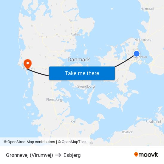 Grønnevej (Virumvej) to Esbjerg map