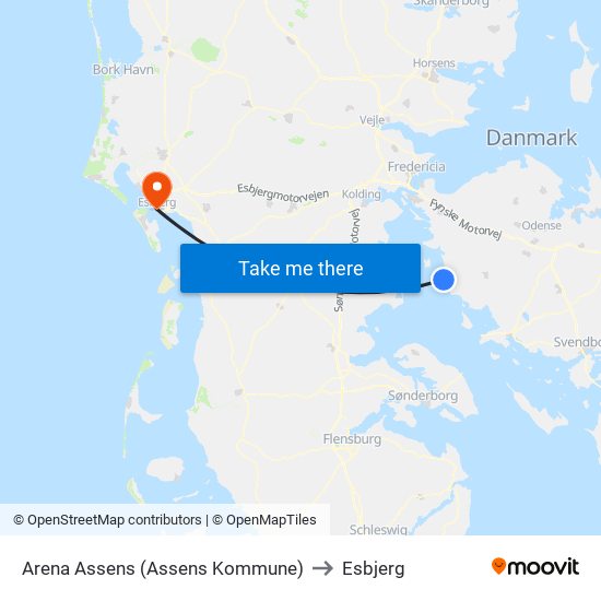 Arena Assens (Assens Kommune) to Esbjerg map