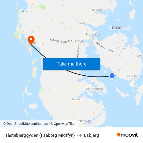 Tåstebjerggyden (Faaborg Midtfyn) to Esbjerg map