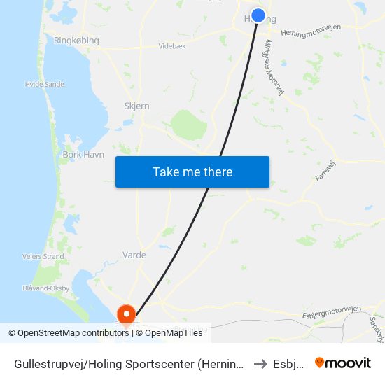 Gullestrupvej/Holing Sportscenter (Herning Kom) to Esbjerg map