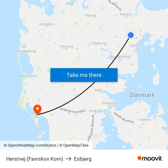 Herstvej (Favrskov Kom) to Esbjerg map