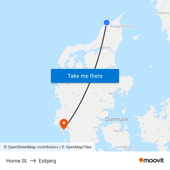 Horne St. to Esbjerg map