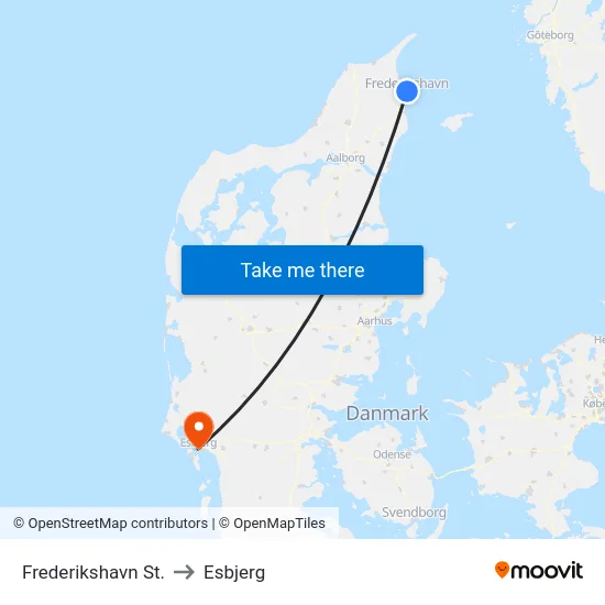 Frederikshavn St. to Esbjerg map