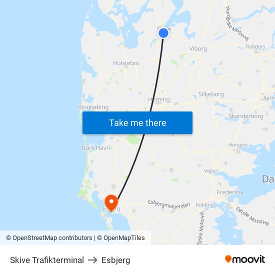 Skive Trafikterminal to Esbjerg map