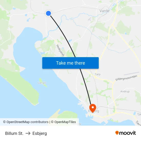 Billum St. to Esbjerg map
