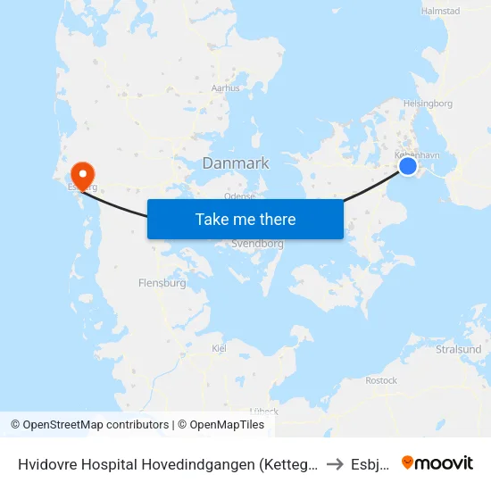 Hvidovre Hospital Hovedindgangen (Kettegård Allé) to Esbjerg map