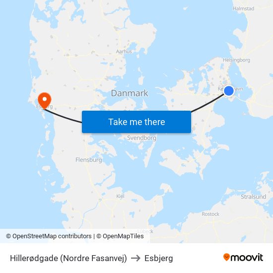 Hillerødgade (Nordre Fasanvej) to Esbjerg map