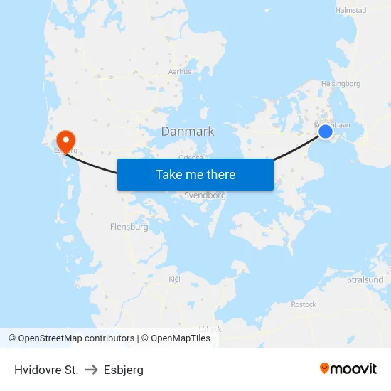 Hvidovre St. to Esbjerg map