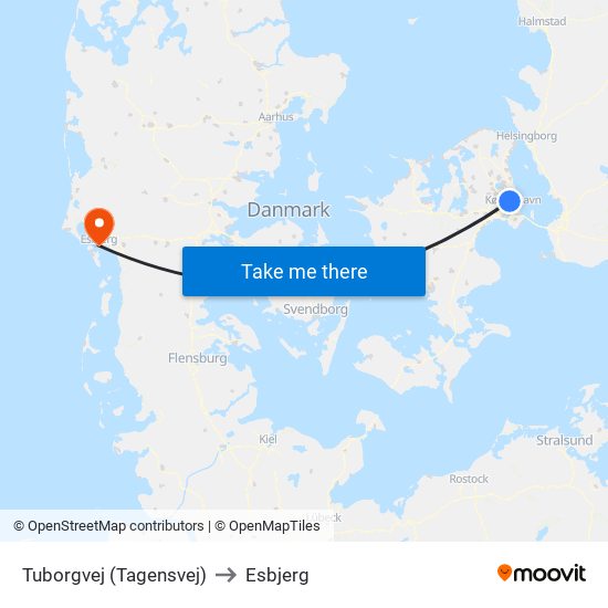 Tuborgvej (Tagensvej) to Esbjerg map