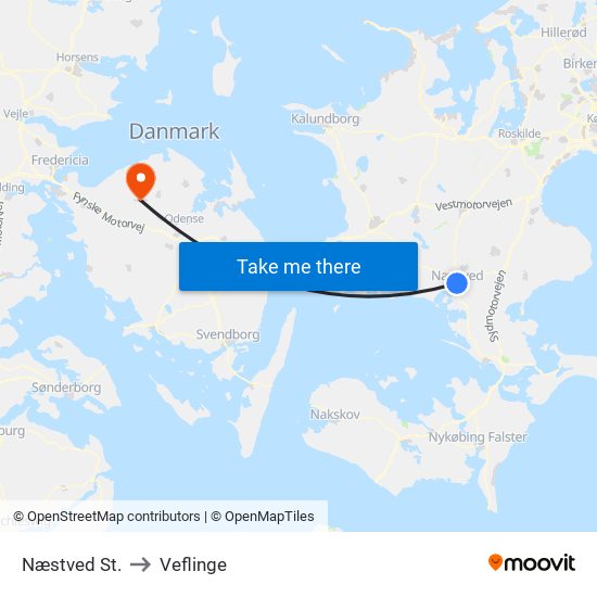 Næstved St. to Veflinge map