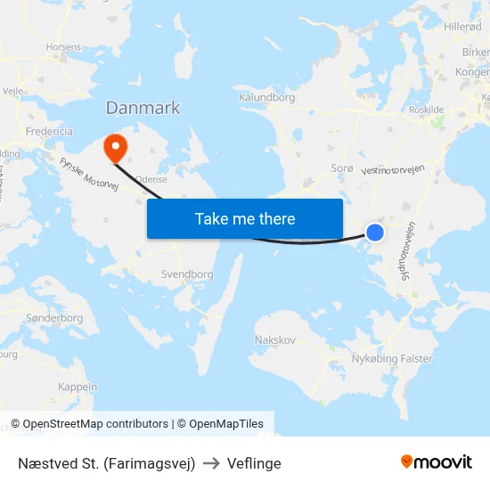Næstved St. (Farimagsvej) to Veflinge map
