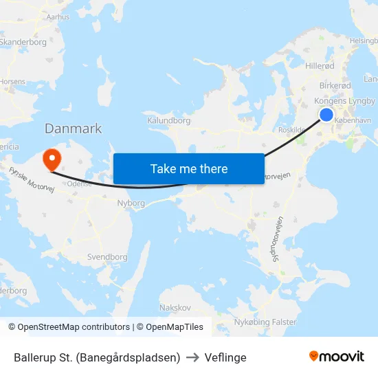 Ballerup St. (Banegårdspladsen) to Veflinge map