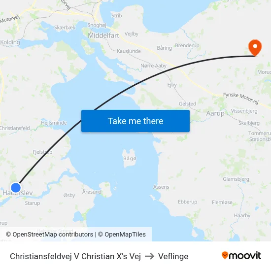 Christiansfeldvej V Christian X's Vej to Veflinge map