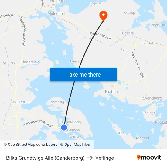 Bilka Grundtvigs Allé (Sønderborg) to Veflinge map