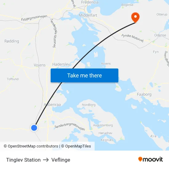 Tinglev Station to Veflinge map