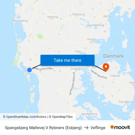 Spangsbjerg Møllevej V Rybners (Esbjerg) to Veflinge map