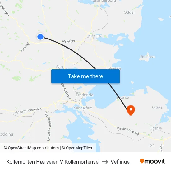 Kollemorten Hærvejen V Kollemortenvej to Veflinge map