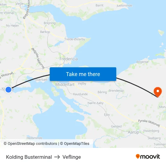 Kolding Busterminal to Veflinge map