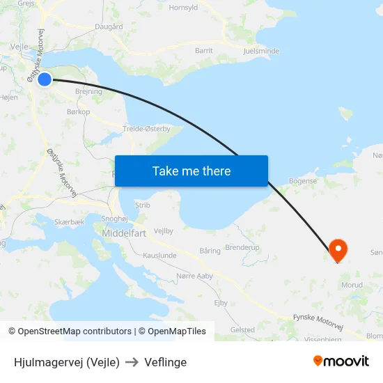 Hjulmagervej (Vejle) to Veflinge map