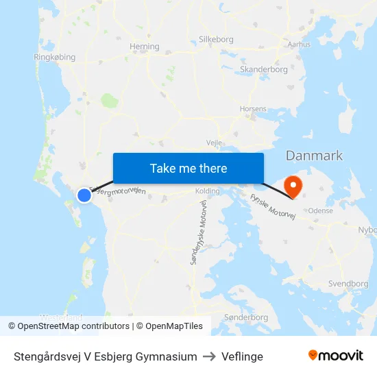 Stengårdsvej V Esbjerg Gymnasium to Veflinge map