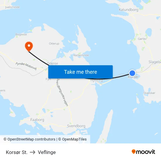 Korsør St. to Veflinge map