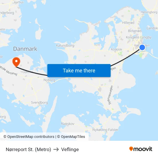 Nørreport St. (Metro) to Veflinge map