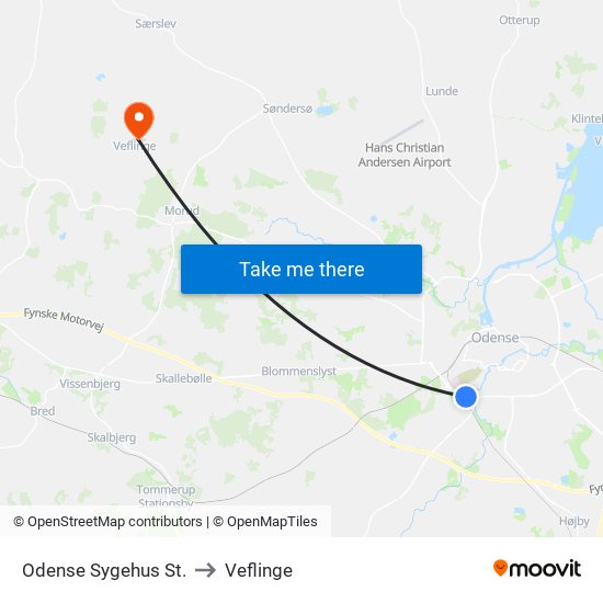 Odense Sygehus St. to Veflinge map