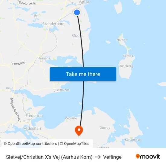 Sletvej/Christian X's Vej (Aarhus Kom) to Veflinge map